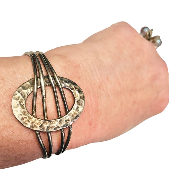 Vintage Sterling Silver Handmade Modernist Cuff Bracelet - Picture 5 of 13